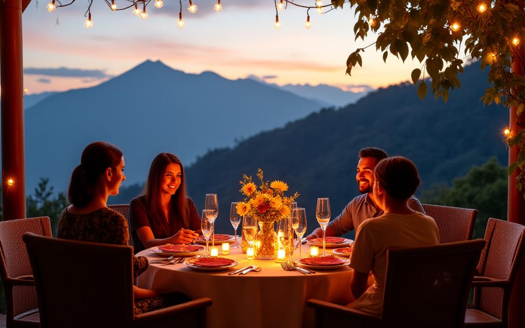 Celebración de aniversario en terraza con vista panorámica