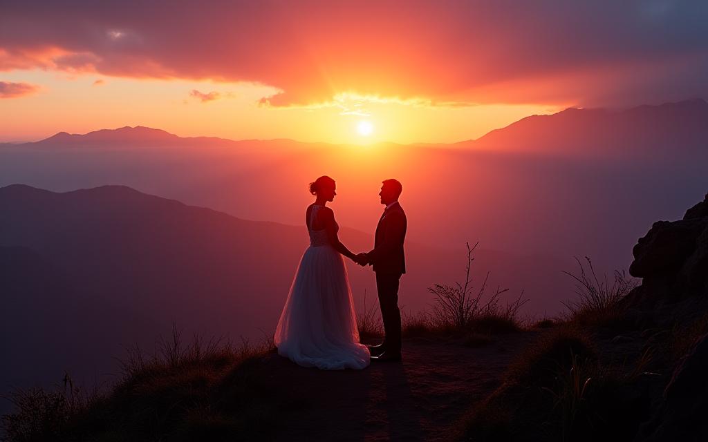 Ceremonia íntima al amanecer en la montaña