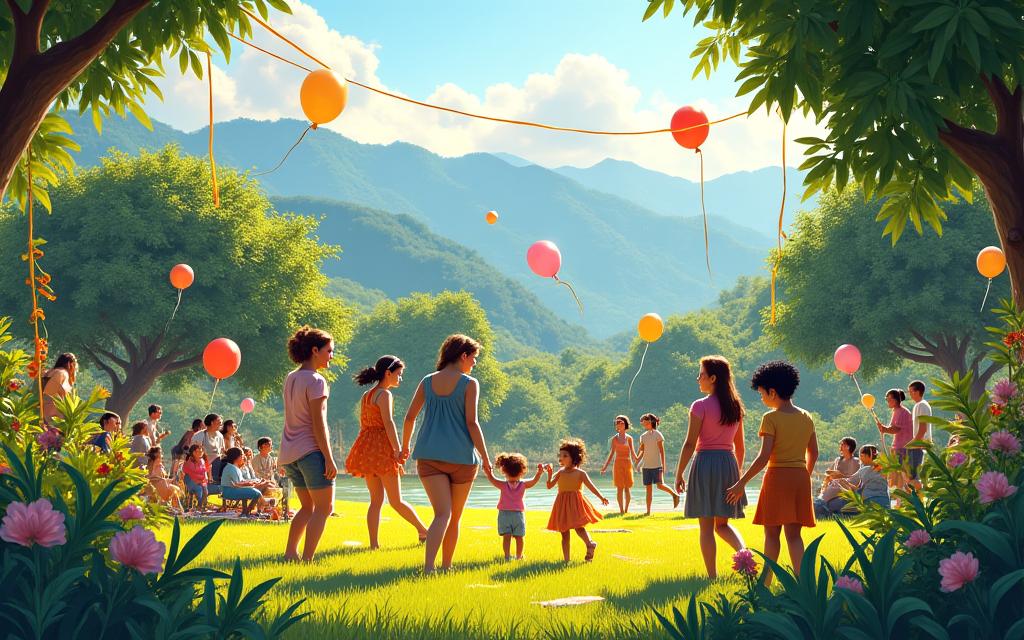 Celebración familiar en jardín con vista a las montañas